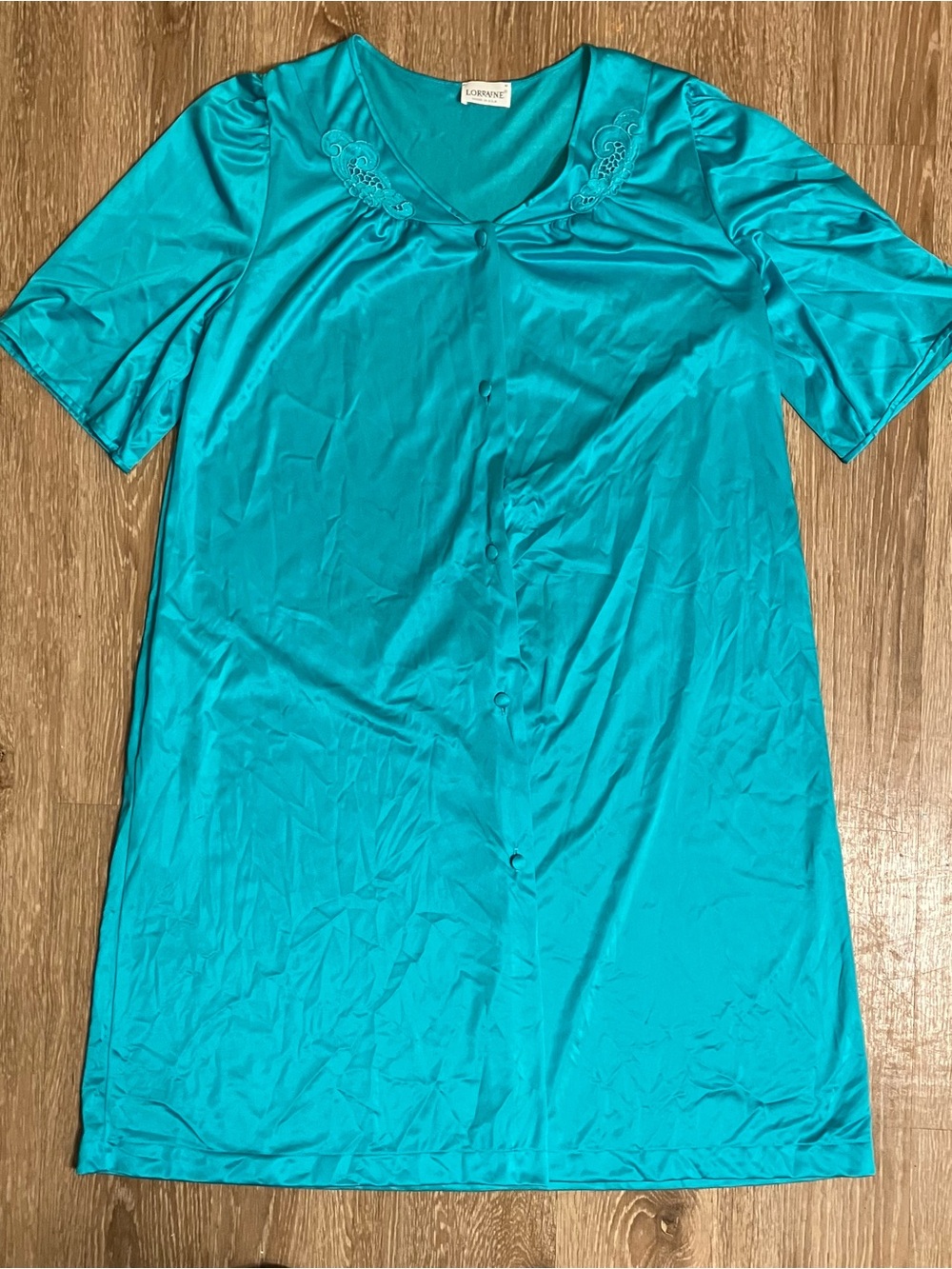 Vintage Lorraine Nightgown Robe Medium Nylon Made In USA Short Sleeve 1 Pocket